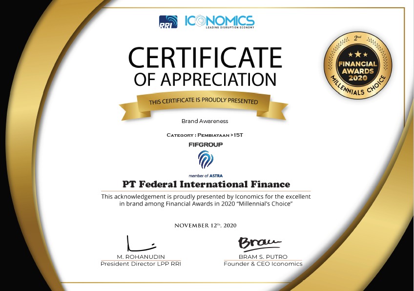 FIFGROUP Raih Brand Awareness Award pada Indonesia Financial Award 2020
