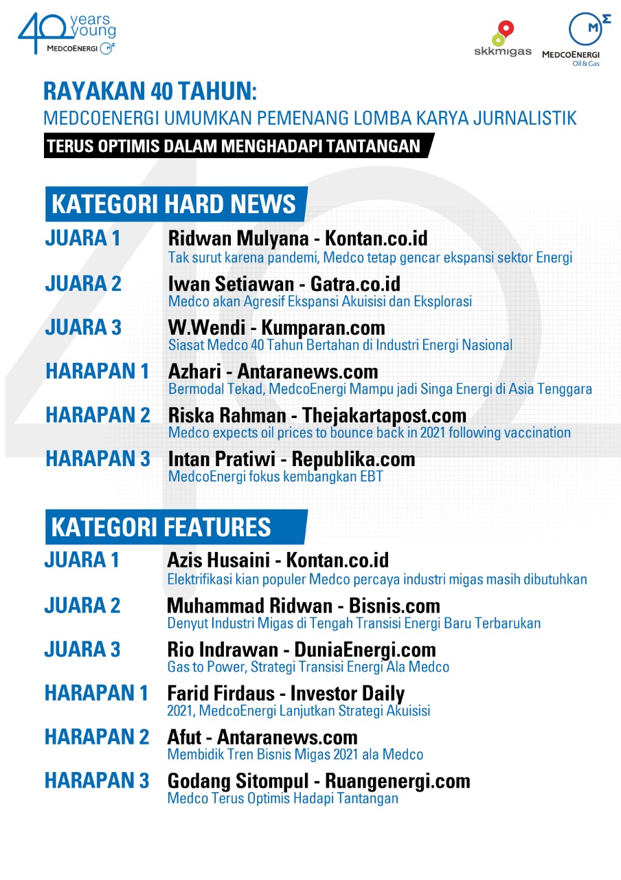 Rayakan 40 Tahun, MedcoEnergi Umumkan Pemenang Lomba