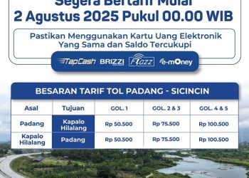 Tarif Tol Padang – Sicincin Berlaku 2 Agustus, Siapkan Kartu Elektronik Anda!